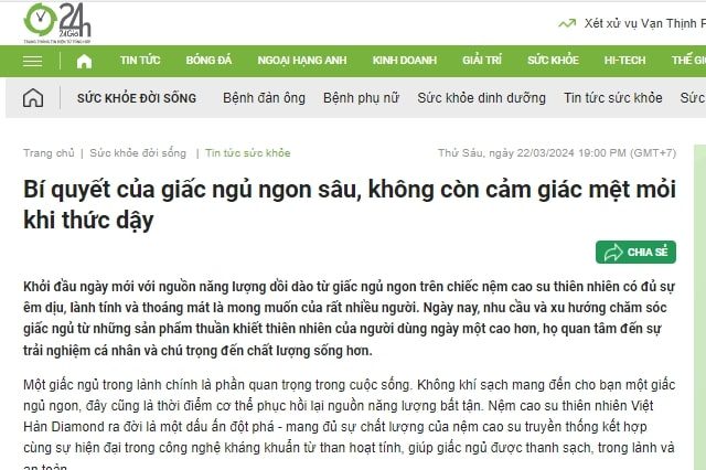 Read more about the article [24h.com.vn] Bí quyết của giấc ngủ ngon sâu, không còn cảm giác mệt mỏi khi thức dậy